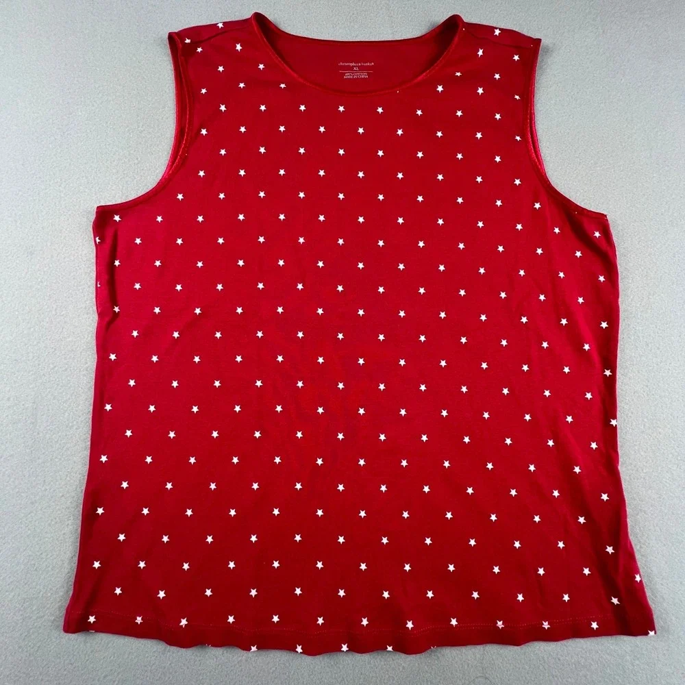 Patriotic Tank Top XL Red Star Print Cotton‎ Casual American Christopher & Banks